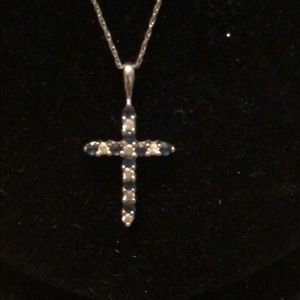 Diamond and sapphire cross necklace